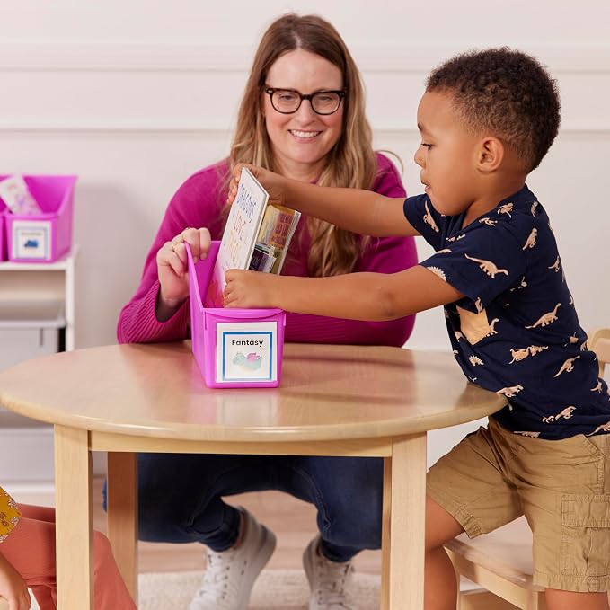 ECR4Kids Linking Plastic Storage Book Bin, Multipurpose Organization, Neon Purple, 10-Piece | Durable plastic with built-in handles, interlocking, nestable, ideal for books, magazines, and files in a classroom or office - Image 8