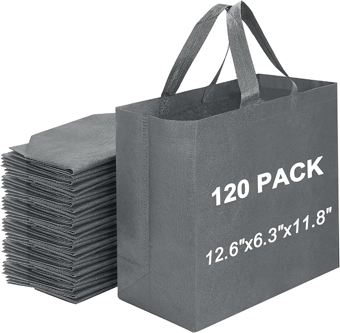 Reusable Grocery Bags 12.6 * 6.3 * 11.8 in - Non Woven Totes Bag with Reinforced Handles, Shopping Bags Bulk by Unknown