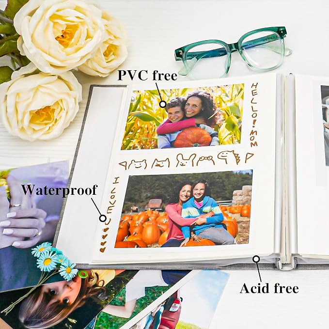 Vienrose Self Adhesive Photo Album Arch Window Scrapbook 40 Pages Blue | Linen Cover, 9.84x9.06 Inch, Memory Book, Blank Inner Page, Metallic Pen - Image 5