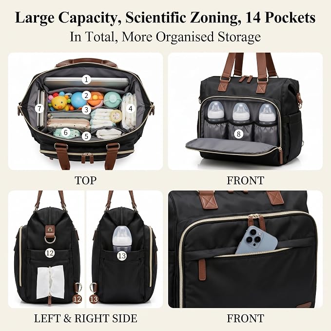 Diaper Bag Backpack Mommy Bag Large Capacity Diaper Backpack Travel Essential Baby Diaper Bag for Mom and Dad, Black (Black) - Image 4