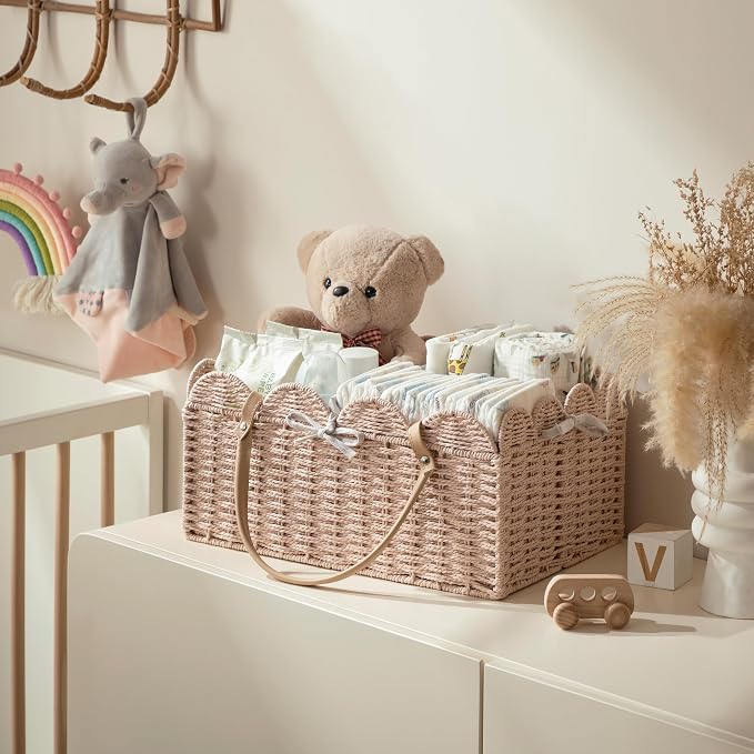HBlife Baby Diaper Caddy, Paper Rope Storage Baskets Nursery Bin with Removable Divider, Portable Car Organizer for Diapers, Baby Shower Gifts, Newborn Essentials Must Haves - Image 3