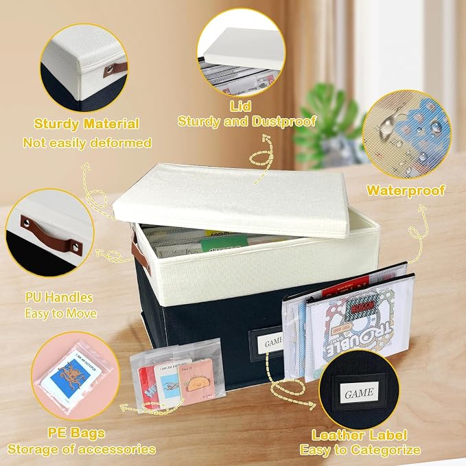 Board Game Storage, Board Game Organizer with 12pcs Zipper Bags and Writable Stickers, Board Organizers Storage with Lid for Office Supplies, Puzzles, Video Game, Craft Product,2pcs - Image 3