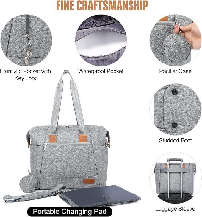 LOVEVOOK Diaper Bag Tote, Baby Diaper Bag Waterproof Travel Diaper Tote with Changing Pad - Image 2