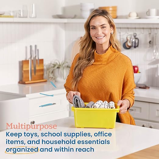 ECR4Kids Scoop Front Storage Bin, Multipurpose Organization, Yellow, 5-Piece | Durable plastic, GREENGUARD Gold Certified, 1.2 gallon capacity, lightweight & nestable, built-in handle, classroom/home use - Image 3