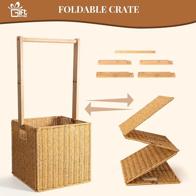 GiftAmaz Baby Shower Crate Closet, Large Hand-Woven Rattan Storage Crates with Handle, Baby Shower Gifts, Baby Welcome Box Nursery Basket for Newborn Boys Girls, Pregnancy Gifts for New Parents - Image 4