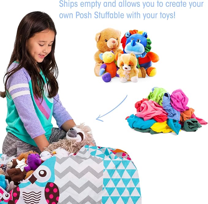 Posh Stuffable Kids Stuffed Animal Storage Bean Bag Chair Cover - Childrens Toy Organizer, Large-38 - Canvas Owls White and Blue - Image 2