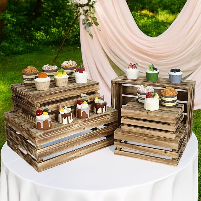 Set of 5 Large Wooden Crates, Nesting Storage Crate with Handles, Rustic Torched Brown Farmhouse Wooden Crates for Display, Wedding Birthday Home Party Living Room Kitchen Decoration - Image 5