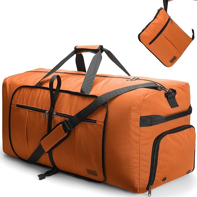 80L EXTRA LARGE Duffle Bag for Travel, 26" Foldable Travel Duffel Bag with Shoe Compartment for Men Women, Waterproof & Tear Resistant (Orange, EXTRA LARGE, 80L) by Urtala