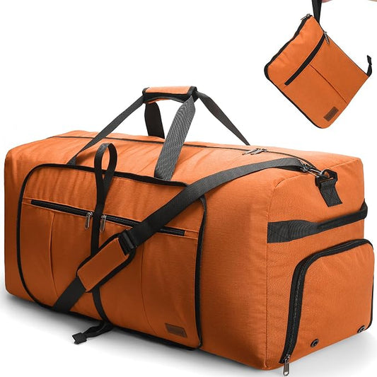 100L Travel Duffle Bag for Men, Urtala 32” Large Duffle Bag for Traveling with Shoe Compartment, Foldable Travel Duffel Bag for Men Women Waterproof & Tear Resistant (Orange, EXTRA LARGE, 100L) by Urtala