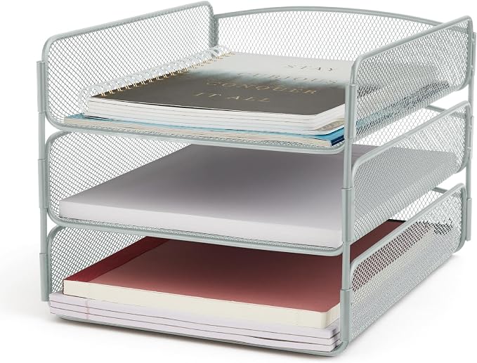 Safco Onyx Desktop Organizer, 3-Tier Paper Tray, Durable Steel Mesh Construction,Silver by SafcoProducts