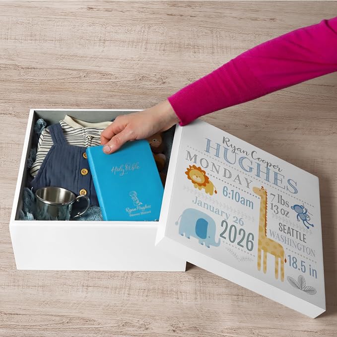 Let's Make Memories Personalized Baby's First Keepsake Box - Memento Storage - Memories Box - Baby Shower - Nursery Decor - For Boys - 6" Hx12 Square - Baby's First - Pink - Image 3