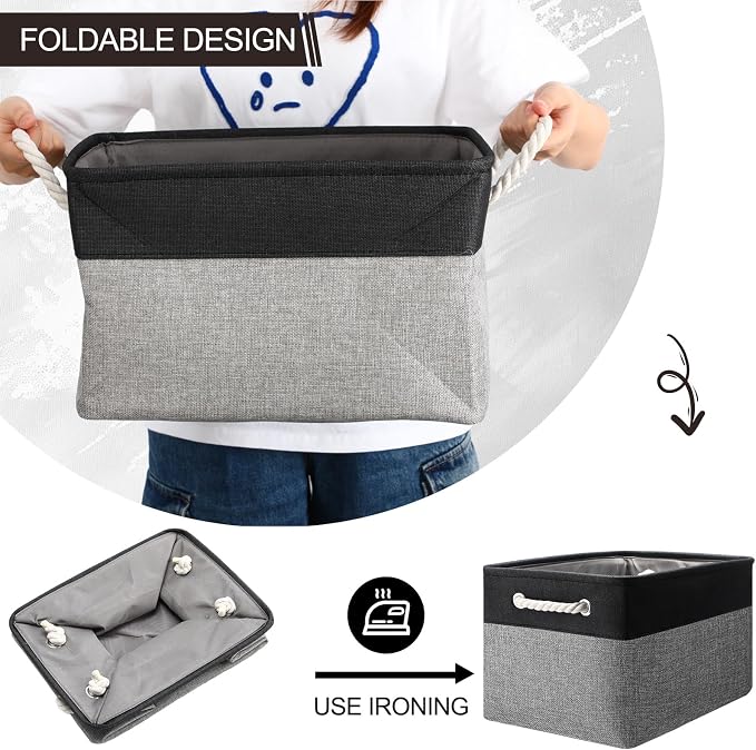 meekoo 8 Pack Collapsible Storage Bins Fabric Storage Bins Polyester Fabric Baskets with Handles Linen Closet Organizer for Shelf Home Closet Towels Toys(15 x 11 x 9.5 in,Black Gray) - Image 6