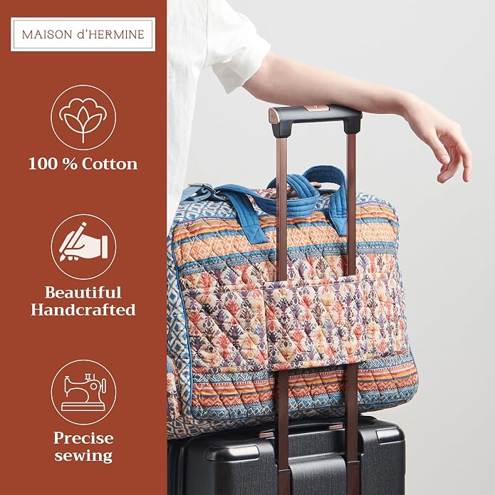 Maison d' Hermine Weekender Bags for Women Cotton Quilted Duffel Overnight Luggage Weekend Bag for Men Gym Gifts Travel | Overnight Luggage Weekend Bag for Men Gym Sports Gifts Duffle bag Business Travellers Trip Spring Summer - Image 4