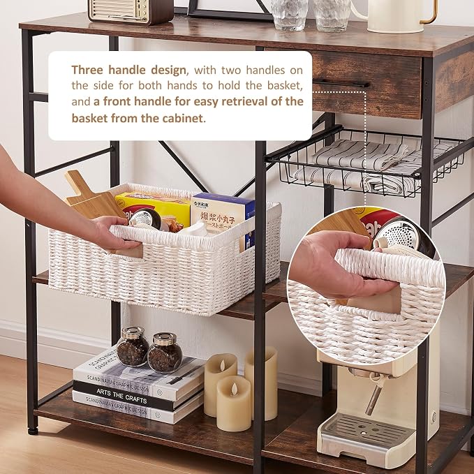 OIAHOMY Wicker Storage Basket, Rectangular Paper Rope Shelf Baskets with Built-in Handles, Woven Decorative Organizer for Pantry, Shelves, Living Room and Bathroom, 1-Pack White - Image 5