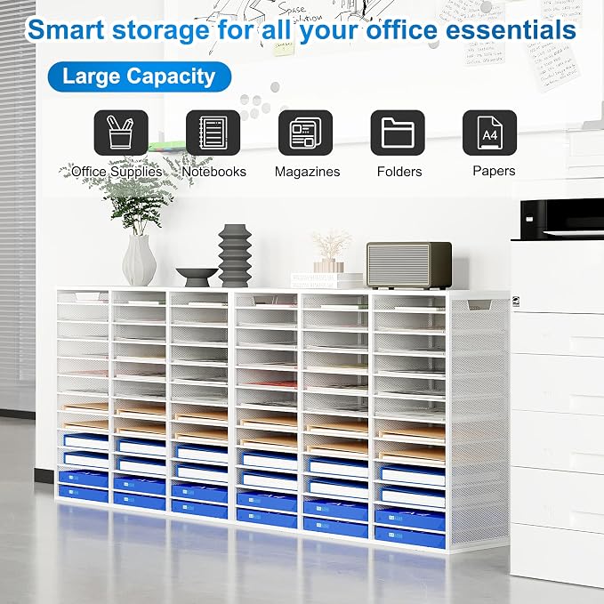Mail Sorter Adjustable Countertop Mail Holder, Heavy Duty Literature Organizer, Student Mailbox for Classroom, Desktop Bill Paper Organizer for Office Home School, 36 Compartments, White - Image 4