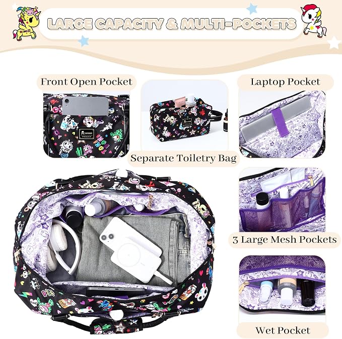 tokidoki Travel Duffle Bag, Weekender with Shoe Compartment Toiletry Bag | many compartments: laptop sleeve, wet-dry pocket, trolley sleeve. Includes toiletry bag. Carry-on. - Image 4