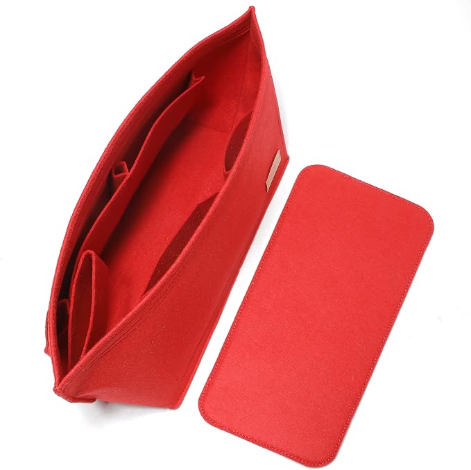 Purse Organizer Insert for Handbags & Base Shaper 2pc Set, Felt Neverfull MM Organizer Insert, Tote Bag Organizer with Zipper Pocket and Bottle Holder, Fit Speedy 30 Neverfull MM and More,Red-L by Doxo