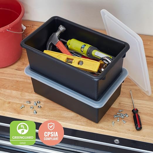 ECR4Kids Cubby Storage Plastic Bin with Lids, Multipurpose Organization, Black, 10-Piece | Durable plastic, GREENGUARD Gold Certified, 7 quart capacity, lightweight & nestable, easy-lift lids, classroom/home use - Image 6