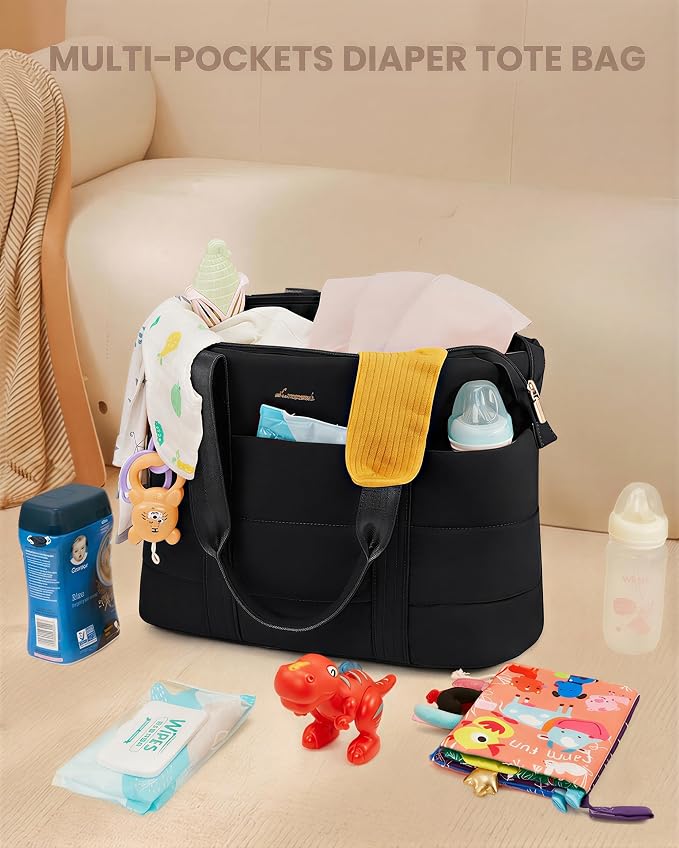 LOVEVOOK Diaper Bag Tote, 15.6 Inch Puffer Diaper Bag, Waterproof Travel Diaper Tote with Changing Pad Pacifier Case - Image 3