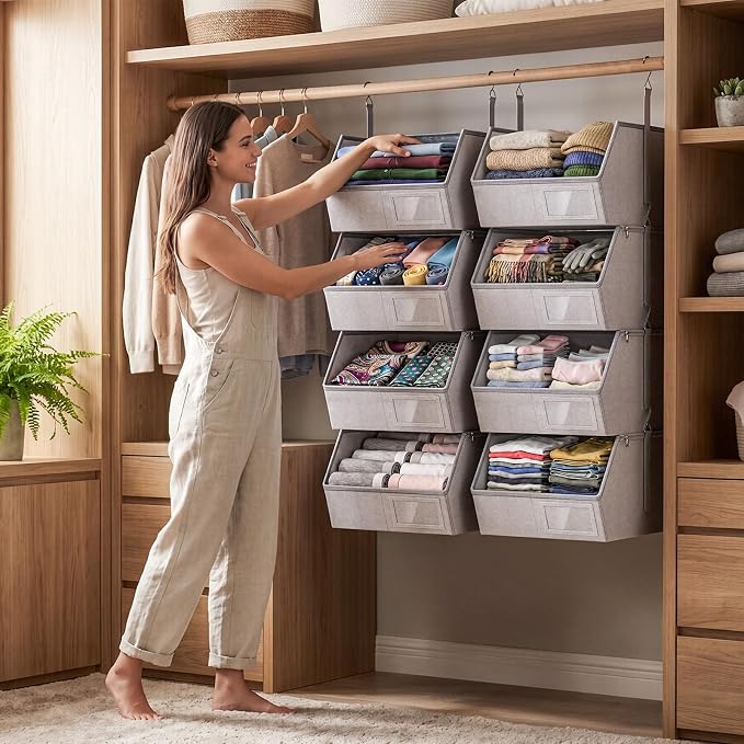 2 Pack 4-Tier Hanging Closet Organizer, Detachable Hanging Storage Shelves with Reinforced Side Panels, Hanging Closet Organizer for Clothes, Sweaters, Towels, Socks & Accessories, Gray - Image 2