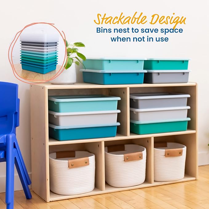ECR4Kids Letter Size Plastic Tray Organizer with Lids, Small, Storage Bins, Contemporary, 10-Piece | Durable plastic, GREENGUARD Gold Certified, 2 gallon capacity, stackable/nestable, easy-lift lids, classroom & home use - Image 5
