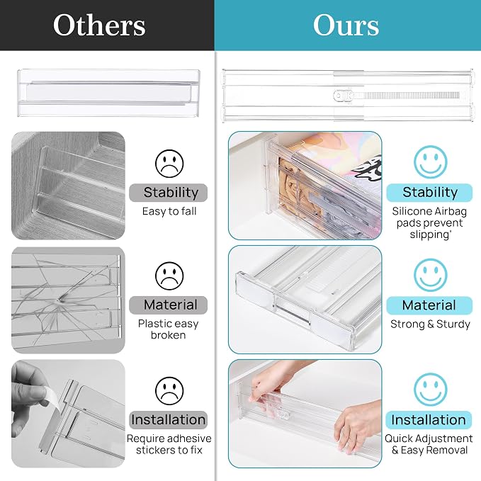 Vtopmart 4" Regular Upgrade Drawer Divider for Clothes, 12.8"-22.3" 12 Pack | Expandable Dresser Drawer Organizer, Clear Separator, Baby Clothing, Underwear, Cosmetics, Toiletries Storage, Space Saving - Image 9
