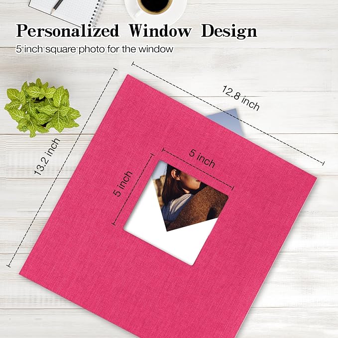 potricher Large Self Adhesive Photo Album 40 Pages, Linen cover, Rose Red | Photo Album Self Adhesive 4x6 5x7 8x10 Pictures, Linen Cover DIY Scrapbook Albums for Family, Wedding, Baby, Anniversary - Image 2