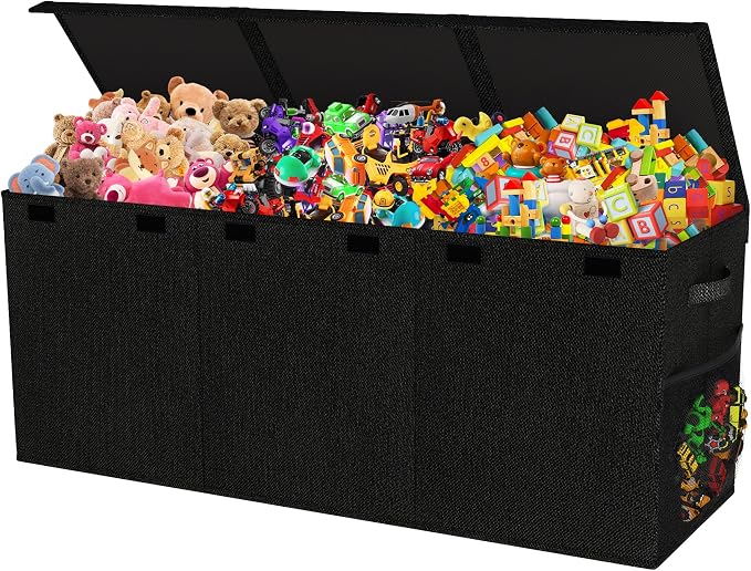 Extra Large Toy Box, Collapsible Toy Storage Organizer, 40"x16"x16", Black | Sturdy Kids Toys Bin Chest with 2 Mesh Pockets and Dividers for Boys Girls, Bedroom & Living room Toy Organization by Mabahoo