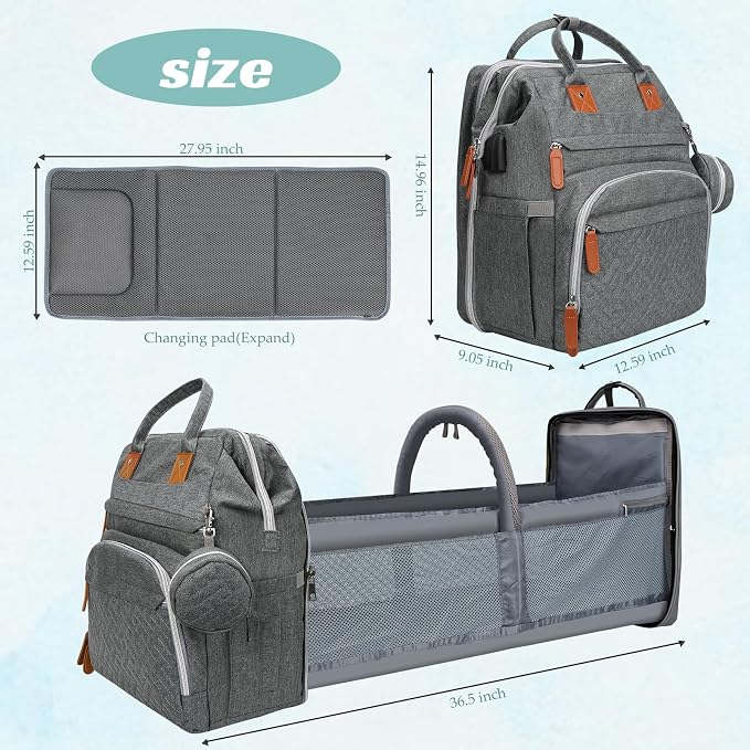 Diaper Bag Backpack for New Parents, Large Capacity Baby Travel Bag with Bottle Holders, Multiple Compartments (Grey) - Image 6