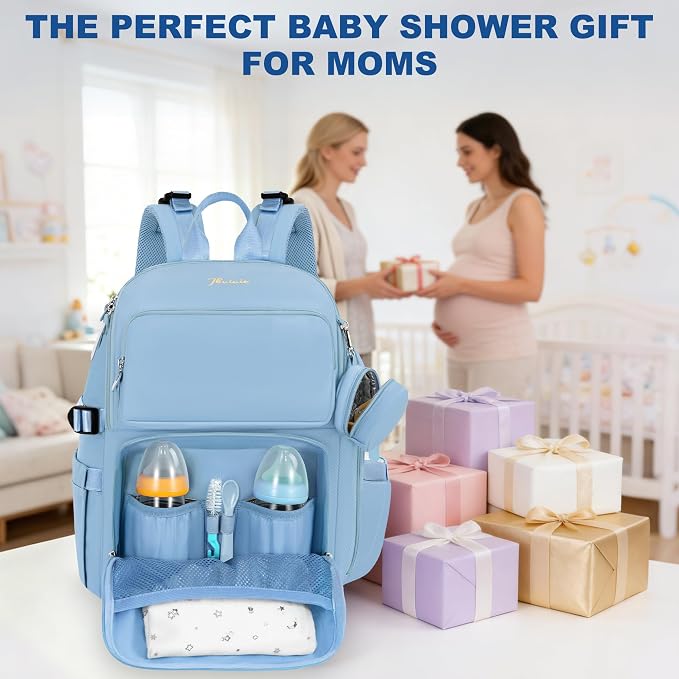IBVIVIC Diaper Bag Backpack with Portable Changing Pad, Light Blue | Multifunctional Baby Bag for Mom Dad, Large Capacity, Stroller Straps, Insulated Bottle Pockets & Pacifier Case - Image 9