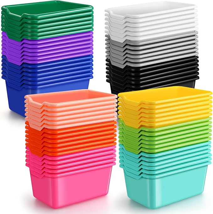 72 Pcs Book Bins for Classroom Plastic Cubby Bins Bright Color | Scoop Front Storage Bins for Classroom Library Stackable Toy Containers for School Office Home Nursery Playroom by Dandat