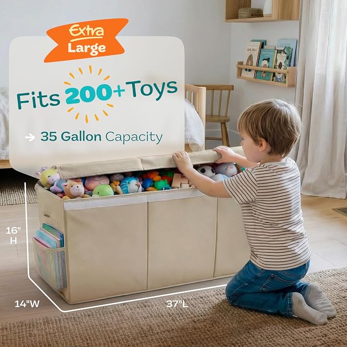 SoftOwl Extra Large Toy Storage Organizer with Lid - Sturdy, Collapsible Toy Chest Storage Box Design - Toys Bin with Dividers for Kids, Nursery, Bedroom, Playroom 37"x16"x14" - Image 2