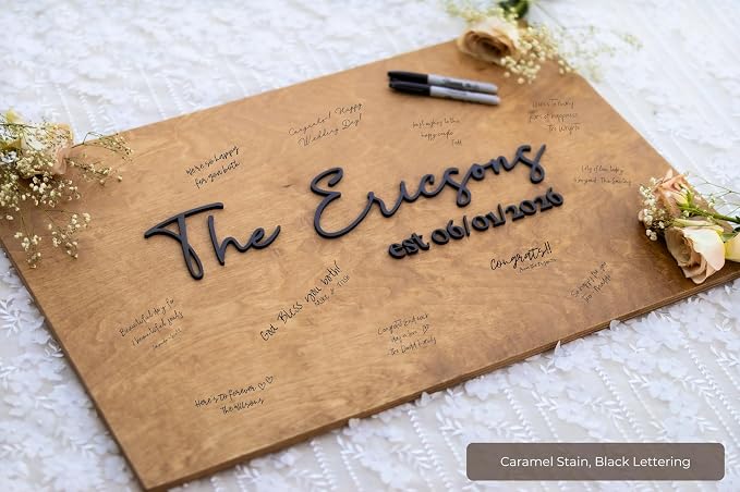 Personalized Last Name Guest Book, Unique Guest Book Sign, Custom Alternative Guest Book, Wooden Guest Book, Wedding Ceremony Guestbook Sign (Design 8) - Image 2