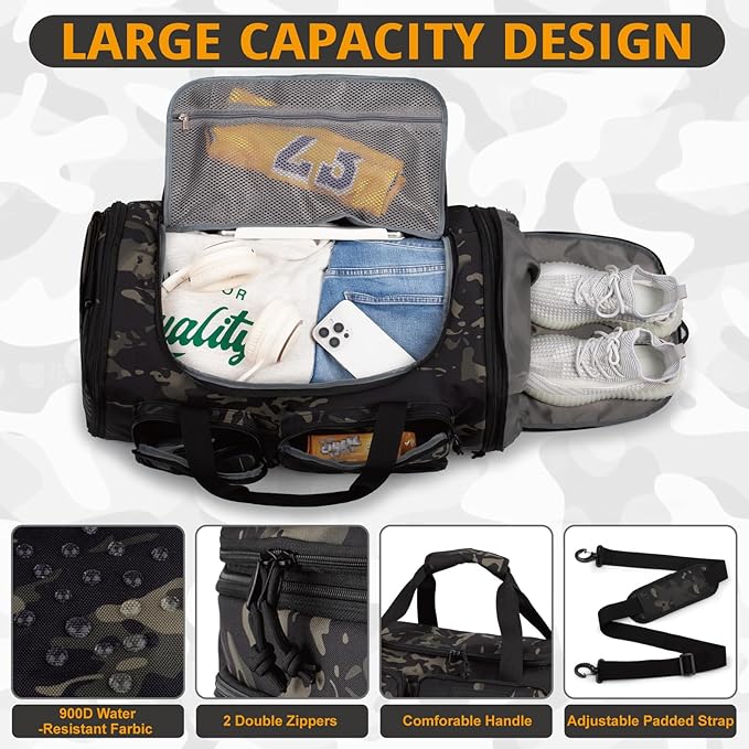 Expandable Gym Bag for Men,Tactical Large 3-in-1 Travel Duffle Backpack Bag | Water-Resistant Sports Bag With Shoes Compartment,Multi-Functional Travel Duffel Bag For Weekend, Overnight, Workout,Camping - Image 3
