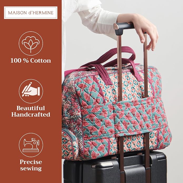 Maison d' Hermine Weekender Bags for Women Cotton Quilted Duffel Overnight Luggage Weekend Bag for Men Gym Gifts Travel | Overnight Luggage Weekend Bag for Men Gym Sports Gifts Duffle bag Business Travellers Trip Spring Summer - Image 4
