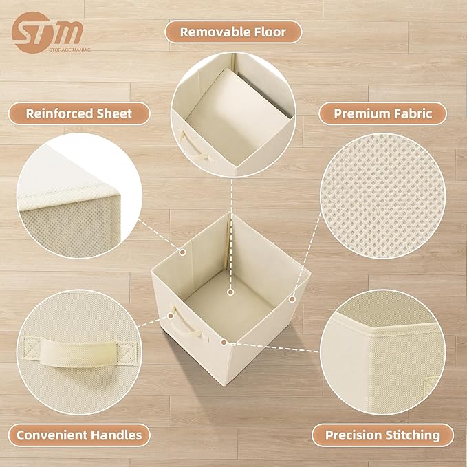 STORAGE MANIAC Storage Cubes, 11 Inch Collapsible Storage Bins with Handles, 6 Pack Fabric Foldable Bins for Organization, Durable Storage Bins for Closet, Shelves, Offices, Toys, Beige - Image 3