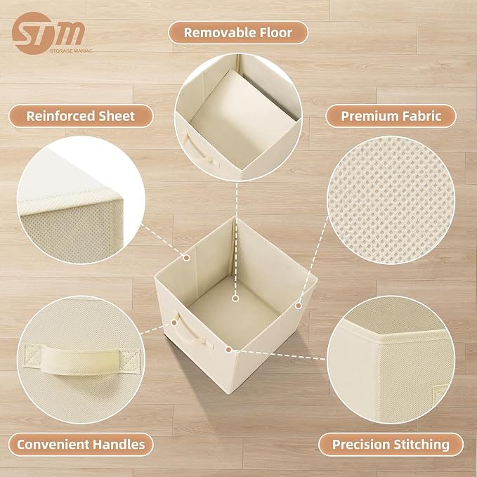 STORAGE MANIAC Storage Cubes, 11 Inch Collapsible Storage Bins with Handles, 8 Pack Fabric Foldable Bins for Organization, Durable Storage Bins for Closet, Shelves, Offices, 8-Pack Beige - Image 3