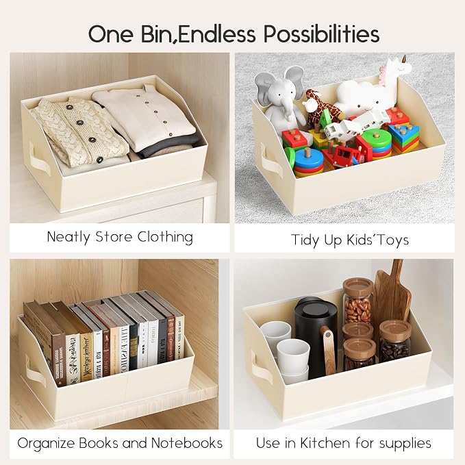 Large Closet Organizers and Storage Bins - 6 Pack Trapezoid Storage Baskets for Shelves, Foldable Fabric Baskets with Handles Ideal for Closet, Basket, Wardrobe and Shelf Storage, Beige - Image 6