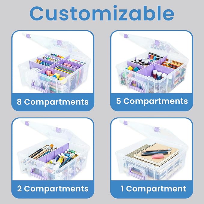 ArtBin Super Satchel Double Deep, 8-Compartment Craft Box, Purple | 8 Removable Compartments, 15.25 x 14 x 6.25 Inches, Secure Latches, Stackable, Durable Polypropylene - Image 3