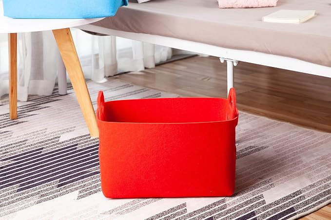 Minoisome Storage Basket Felt Storage Bin Collapsible& Convenient Box Organizer with Carry Handles for Office Bedroom Closet Babies Nursery Toys Laundry (Red, 13.8inch（L）×9.5inch（W）×8.3inch（H）) - Image 3