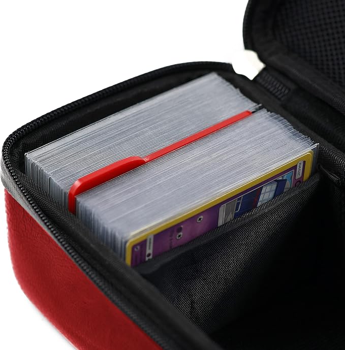 Red Bolt Card Carrying Case fits PM Cards and other TCG Games - Storage Bag for Playing/Trading Cards and Deck Box (Straps, Dividers & 100 Apollo Card Sleeves) | Fits 800+ cards, PU leather, adjustable velcro dividers, shoulder strap, 100 Apollo sleeve... - Image 5