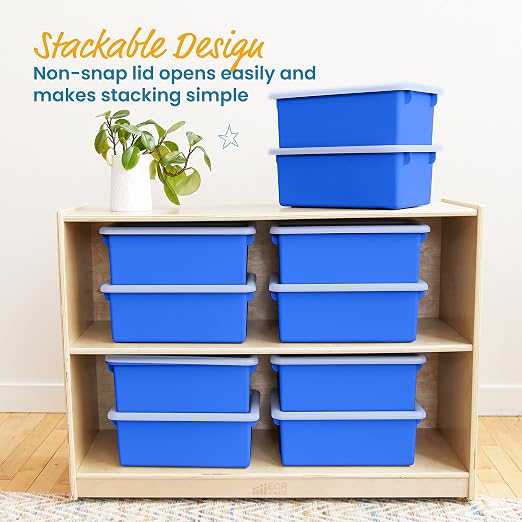 ECR4Kids Cubby Storage Plastic Bin with Lids, Multipurpose Organization, Blue, 10-Piece | Durable plastic, GREENGUARD Gold Certified, 7 quart capacity, lightweight & nestable, easy-lift lids, classroom/home use - Image 5
