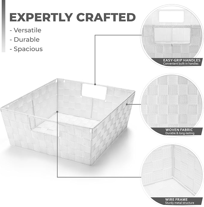 Sorbus Set of 3 Large Woven Storage Baskets – Mesh Hand-Woven Baskets for Organizing, Fabric Storage Bins for Linen Closet Organizer, Storage Baskets for Shelves and Home Organization (White) - Image 2