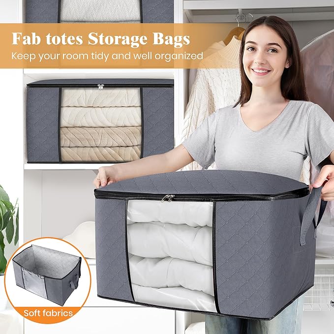 8 Pack Storage Bags for Clothes Blanket Storage Bins with Lids | Foldable Closet Organizers with Zippers,Window and Handles,Fabric Storage Bins for Sweater,Comforter,Bedding,Dorm essentials - Image 5
