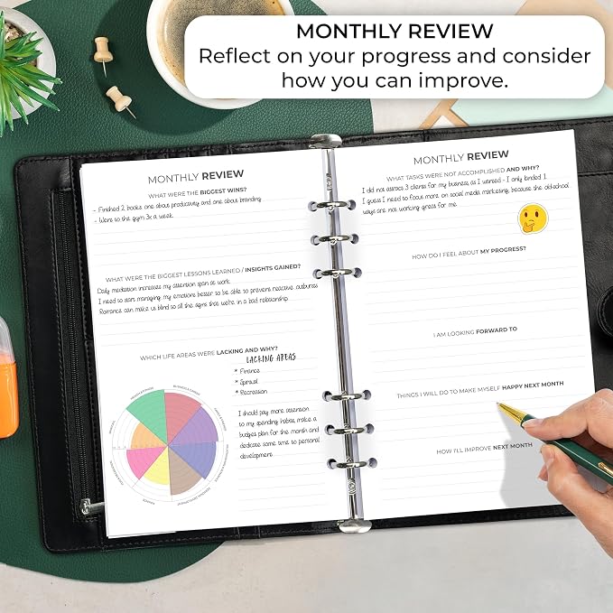 Clever Fox Weekly Planner Binder, Undated Daily A5 Eco Leather Black | 7 x 10 in with A5 pages, mini 3 ring portfolio organizer, work time manager, day runner, agenda book with monthly calendars - Image 5