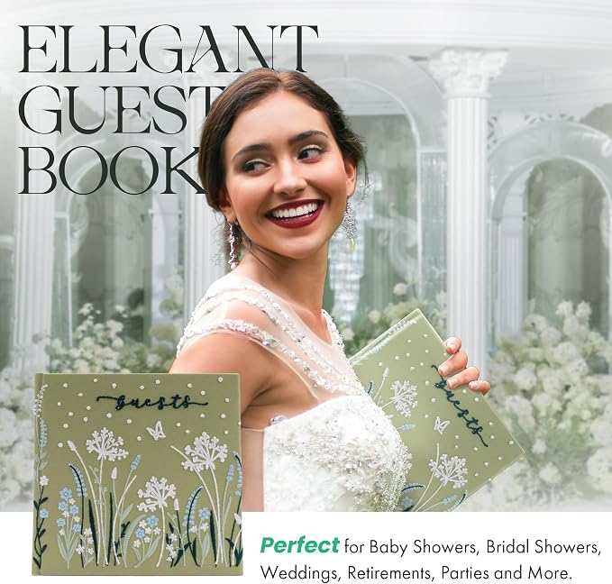 Embroidered Wedding Guest Book—The Perfect Polaroid Guest Book for Wedding Receptions, Birthdays, Baby Showers, and Special Events with 3 Photo Corner Stickers+ 3 DIY pens+1 Diamond Pen - Image 4