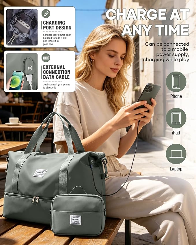 Travel Duffel Weekender Bag Women Tote Carry On Bags With Shoe Compartment | Travel Overnight Bags with Trolley Sleeve for Airplanes Waterproof Lightweight Sport Tote Gym with Toiletry Bag Green - Image 8