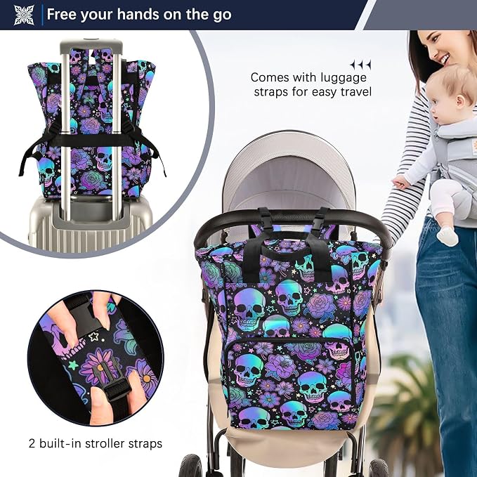 MNSRUU Diaper Bag Funny Skulls Diaper Bag Backpack Multifunction Travel Diaper Bag Tote Large Capacity Diaper Changing Backpacks for Moms Dads - Image 4