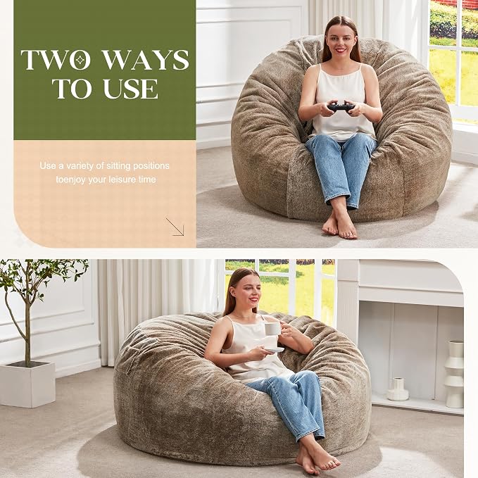 Hobestluk Bean Bag Chair for Adult Giant Beanbag with Filler Brown 4FT | Breathable Material Removable Machine Washable Cover Memory Foam Living Room Bedroom Reading Gaming Oversized Large Big - Image 3