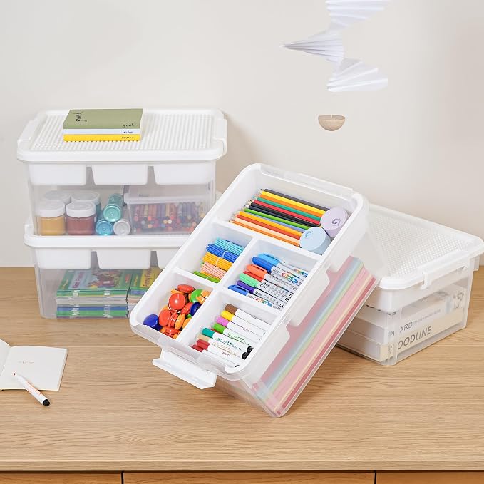 Citylife 17QT 4-Pack Plastic Craft Storage Box Buildable Lid Removable Tray | Plastic Craft Organizers and Storage with Build-On Lid for Beads, Tools, Sewing Supplies, Deep Base, Secure Clasp, kids Toy - Image 4